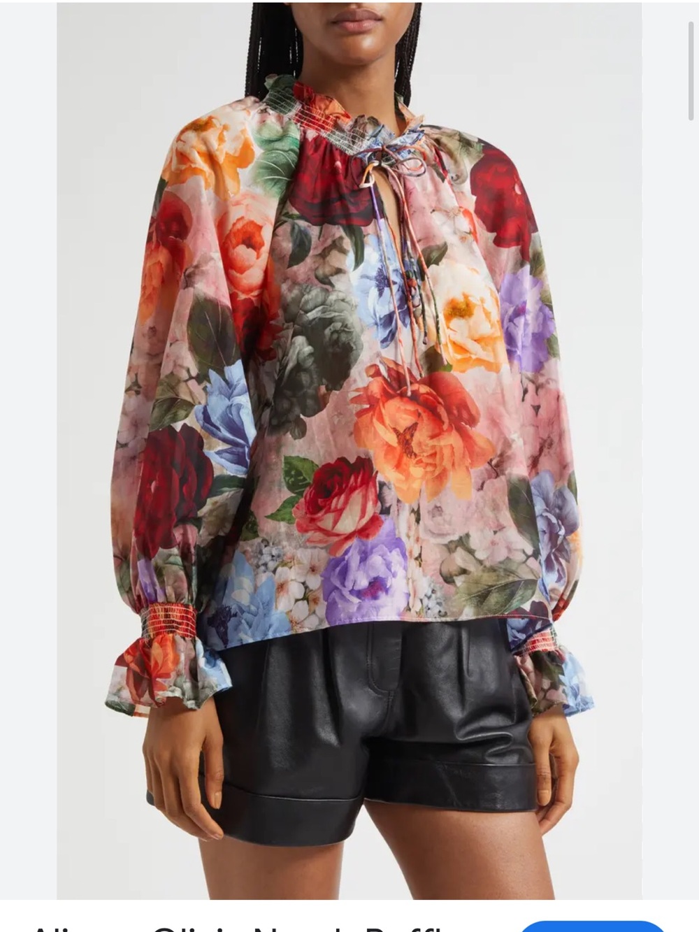 Alice and Olivia Norah Ruffle Peasant Top Cotton Silk Red Blue Floral Sz S - Picture 13 of 13